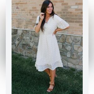 SHEIN White Pom Pom Midi Dress